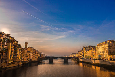 Bridge over river at sunset