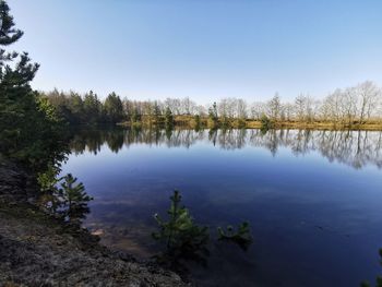 Scenic view of lake against clear sky