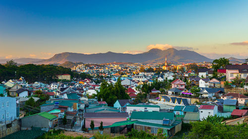 High angle view of townscape and buildings in city