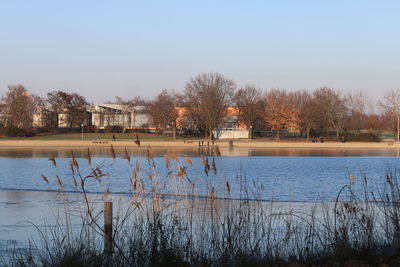 Scenic view of lake against clear sky