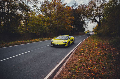 Car parked on road during autumn