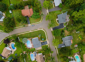 High angle view of street amidst buildings in city