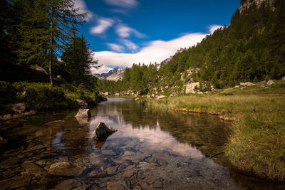 Scenic view of lake against cloudy sky