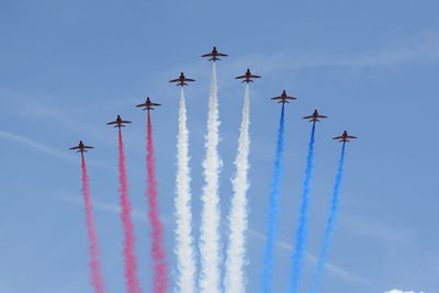 Jubilee low angle view of airshow against clear sky union jack 
