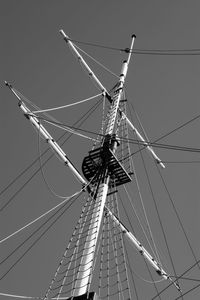 Low angle view of sailboat against clear sky