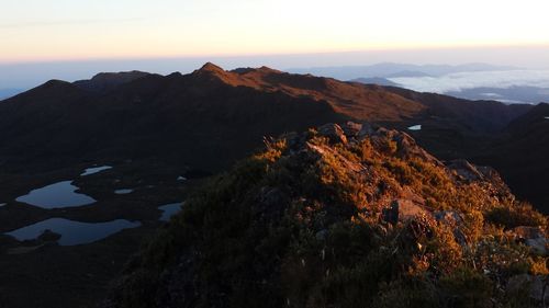 Scenic view of mountains during sunset