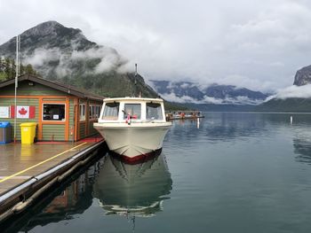 Boat in lake against sky