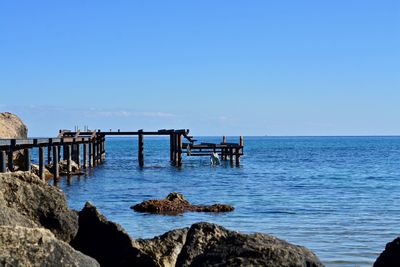 Scenic view of sea against clear blue sky