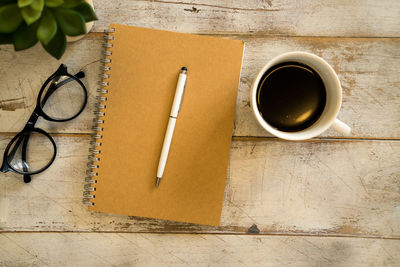 High angle view of coffee on table