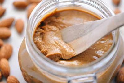 High angle view of butter in jar