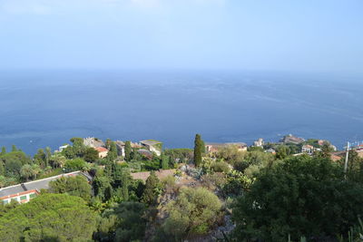 High angle view of blue sea against sky