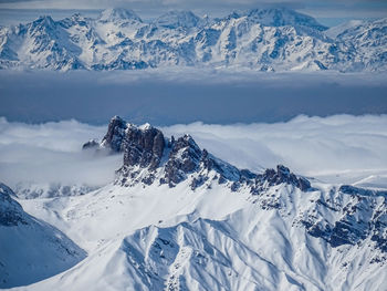 Scenic view of snowcapped mountains against sky