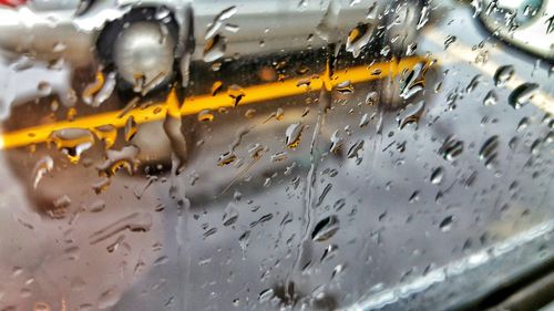 Close-up of rain drops on glass window
