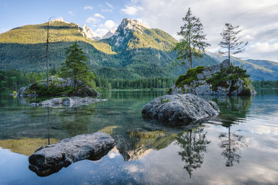 Scenic view of lake against mountain range