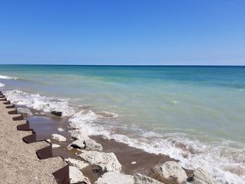 Scenic view of sea against clear sky