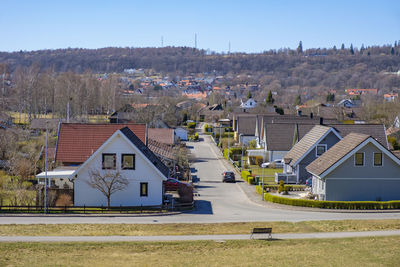 Family house with a street in sweden in the spring