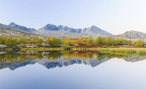 Mountain reflecting in lake