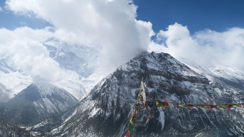 Panoramic view of snowcapped mountains against sky