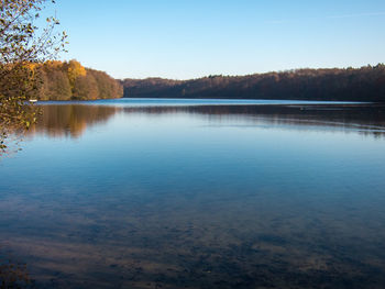 Scenic view of lake against clear sky