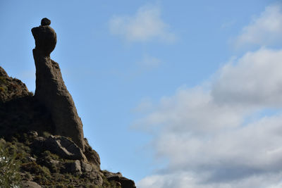 Low angle view of rock formation against sky