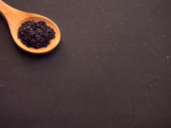 High angle view of black coffee on table