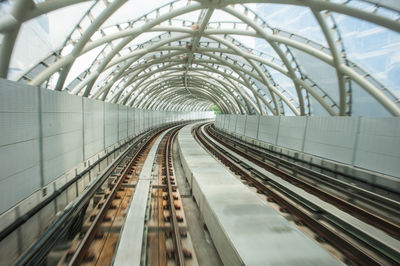 Empty covered railroad tracks