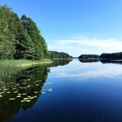 Scenic view of lake against blue sky