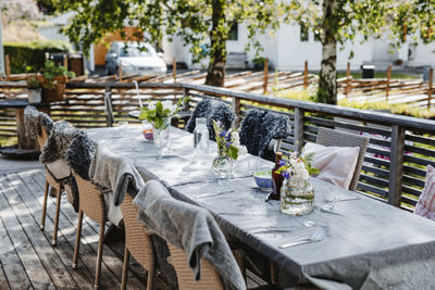 Table set on patio