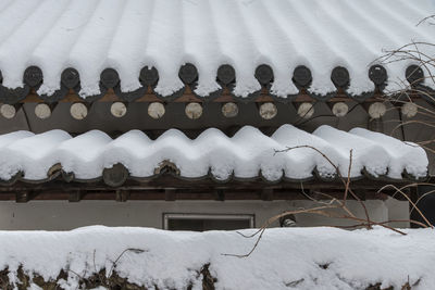 Scenic view of snow covered roof