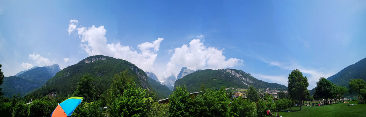 panoramic, sky, mountain, mountain range, scenics - nature, environment, cloud, nature, plant, beauty in nature, landscape, tree, blue, land, travel destinations, leisure activity, travel, outdoors, green, day, tranquility, grass, tourism, holiday, tranquil scene, activity, forest, vacation, trip, summer, hiking, sunlight