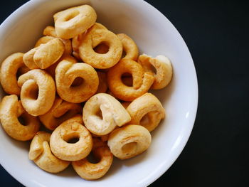 High angle view of breakfast served on table