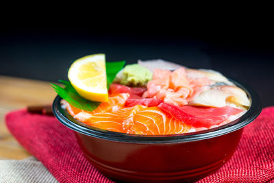 Close-up of seafood in bowl on table