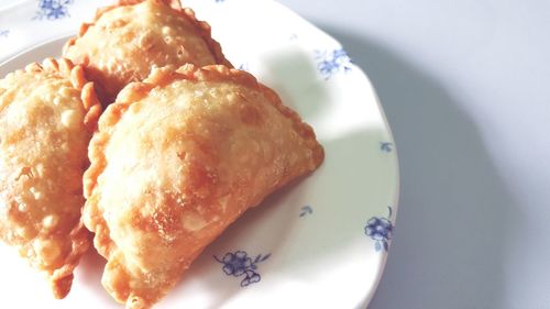 High angle view of breakfast served in plate