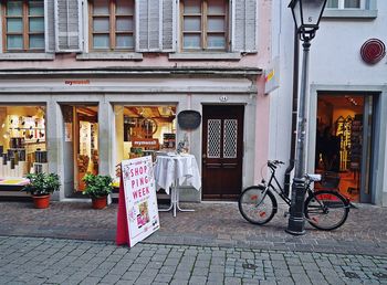 Bicycles on sidewalk in city