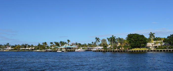 Scenic view of sea against blue sky