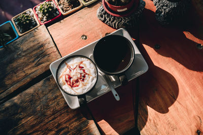High angle view of breakfast on table