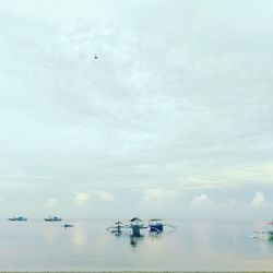 Boats moored in sea against sky