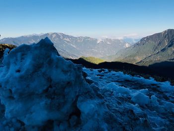 Scenic view of snowcapped mountains against sky