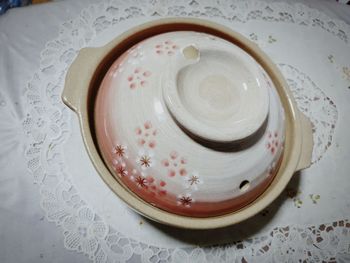 High angle view of coffee in cup on table