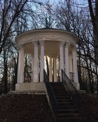 Low angle view of steps and bare trees against sky