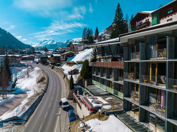 Beautiful luxury hotel located on the mountains in the famous ski resort.