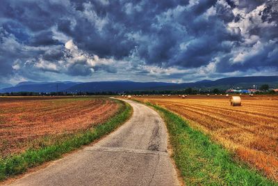 Road amidst agricultural field against sky