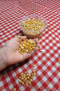 High angle view of hand holding food