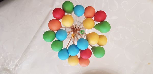 High angle view of multi colored balloons