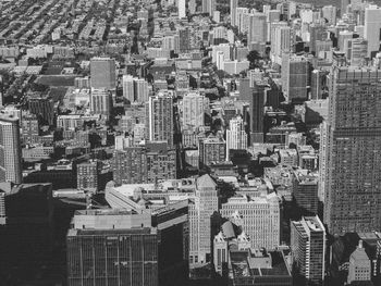 High angle view of modern buildings in city