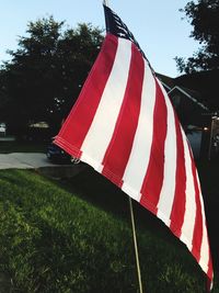 Low angle view of flag against sky