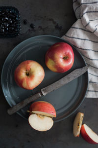 High angle view of apples on table