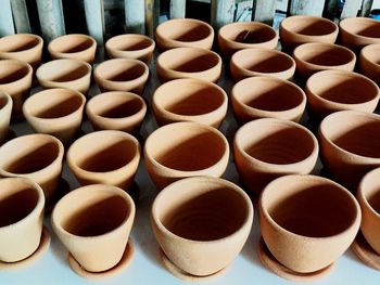 Pots arranged on table