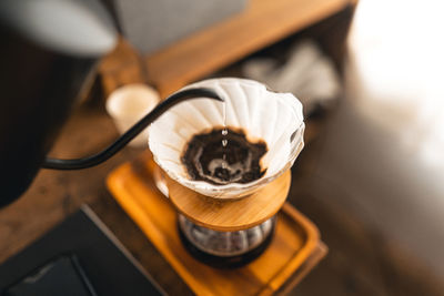 High angle view of coffee on table