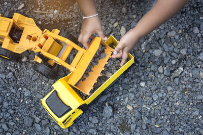 High angle view of man working at construction site